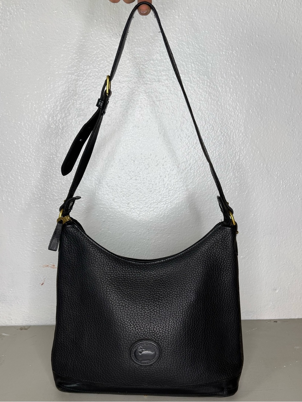 Dooney & Bourke Vintage 80s Black Pebbled Leather Shoulder Bag Hobo